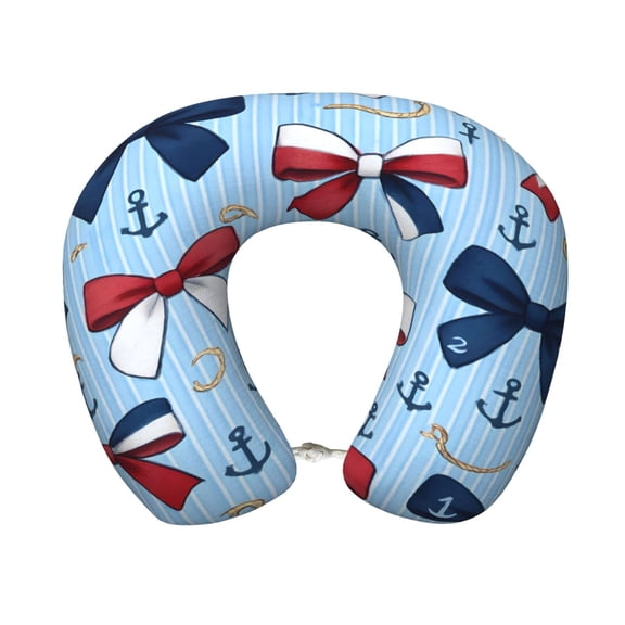 Travel Pillow Memory Foam, Head Neck Support Airplane Pillow For Traveling, Car, Home, Travel Neck Flight Pillow 12 Inches Nautical Theme Ribbon Bow Pattern