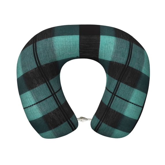 Travel Pillow Memory Foam, Head Neck Support Airplane Pillow For Traveling, Car, Home, Travel Neck Flight Pillow 12 Inches Paleturquoise Buffalo Plaid Check Tartan Scotland_4