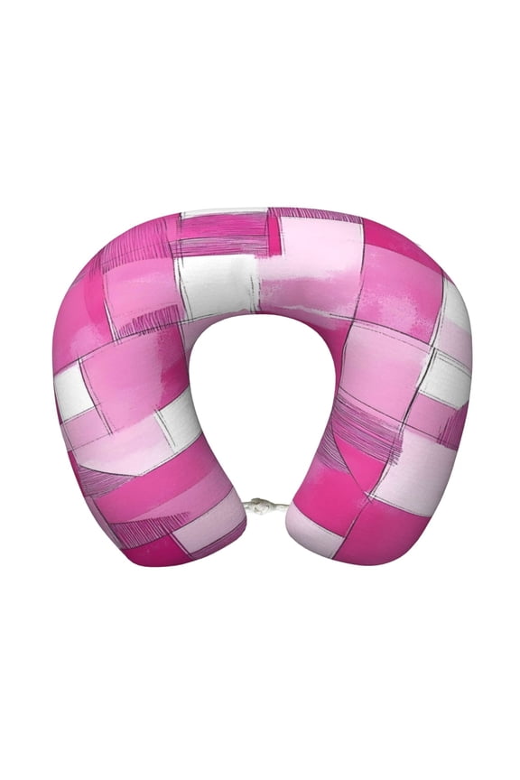 Travel Pillow Memory Foam, Head Neck Support Airplane Pillow For Traveling, Car, Home, Travel Neck Flight Pillow 12 Inches Pink Abstract Houndstooth Hand-Drawn Sketch_2