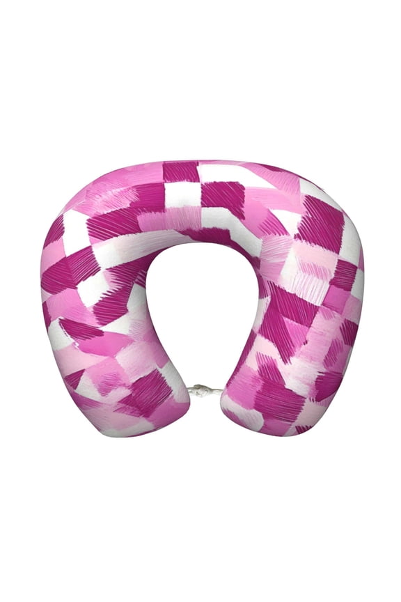 Travel Pillow Memory Foam, Head Neck Support Airplane Pillow For Traveling, Car, Home, Travel Neck Flight Pillow 12 Inches Pink Abstract Houndstooth Hand-Drawn Sketch_3