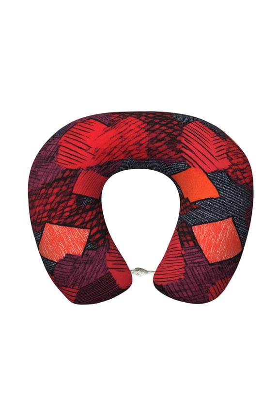 Travel Pillow Memory Foam, Head Neck Support Airplane Pillow For Traveling, Car, Home, Travel Neck Flight Pillow 12 Inches Red Colorful Houndstooth Hand-Drawn Sketch_2