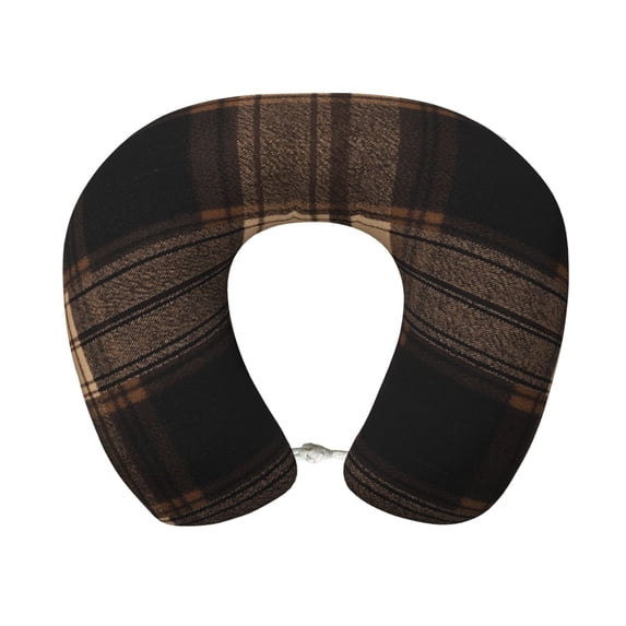 Travel Pillow Memory Foam, Head Neck Support Airplane Pillow For Traveling, Car, Home, Travel Neck Flight Pillow 12 Inches Saddlebrown Buffalo Plaid Check Tartan Scotland_2