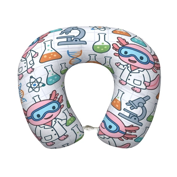 Travel Pillow Memory Foam, Head Neck Support Airplane Pillow For Traveling, Car, Home, Travel Neck Flight Pillow 12 Inches Science Lab Axolotls - Educational Play