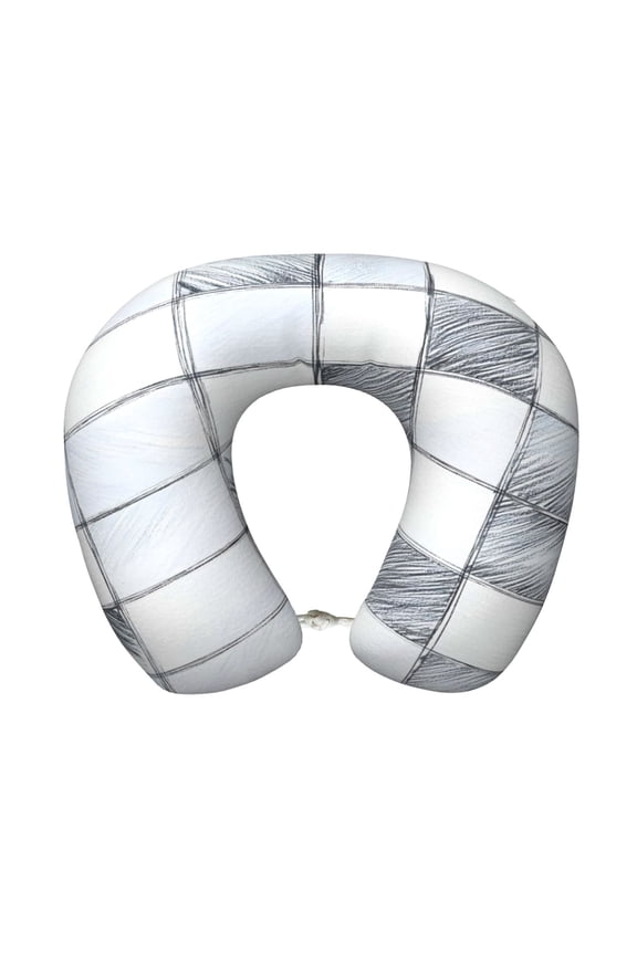 Travel Pillow Memory Foam, Head Neck Support Airplane Pillow For Traveling, Car, Home, Travel Neck Flight Pillow 12 Inches Silver Checked Hand-Drawn Sketch_3