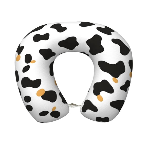 Travel Pillow Memory Foam, Head Neck Support Airplane Pillow For Traveling, Car, Home, Travel Neck Flight Pillow 12 Inches Simple Cow Print Pattern, Vector Art Style_2