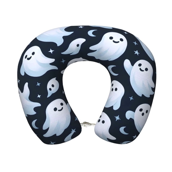 Travel Pillow Memory Foam, Head Neck Support Airplane Pillow For Traveling, Car, Home, Travel Neck Flight Pillow 12 Inches Spooky Ghost Halloween Pattern