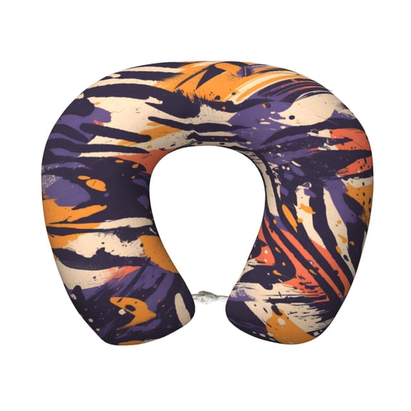 Travel Pillow Memory Foam, Head Neck Support Airplane Pillow For Traveling, Car, Home, Travel Neck Flight Pillow 12 Inches Tiger Print Style Mediumpurple_2