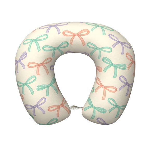 Travel Pillow Memory Foam, Head Neck Support Airplane Pillow For Traveling, Car, Home, Travel Neck Flight Pillow 12 Inches Whimsical Thin Polka Dot And Striped Ribbon Bow Pattern
