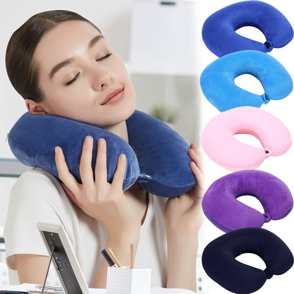 Travel Pillow, Memory Foam Neck Pillow, Soft & Support Airplane Pillow for Travelling, Sleeping Rest, Car, Train, Office and Home Use