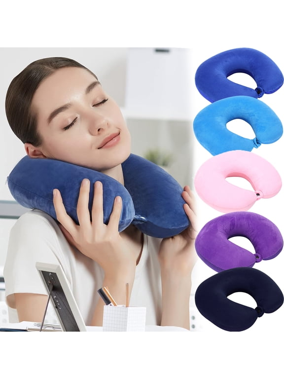 Travel Pillow, Memory Foam Neck Pillow, Soft & Support Airplane Pillow for Travelling, Sleeping Rest, Car, Train, Office and Home Use