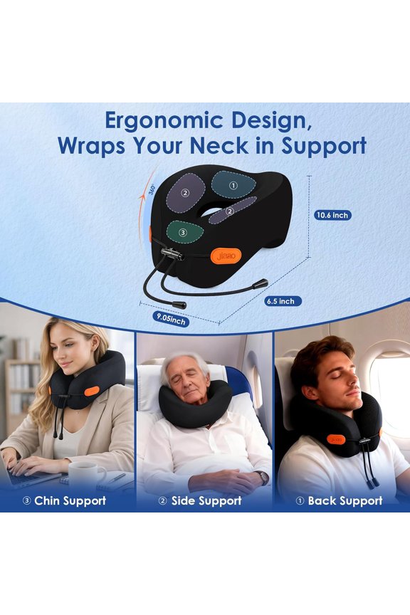 Travel Pillow Memory Foam Neck Support with Adjustable Strap, Eye Mask & Earplugs for Flights Road Trips