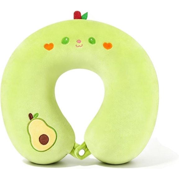 Travel Pillow Memory  U Shaped  Pillow Cartoon  Headrest for  Flight Airplane Plane Road Trip Sleeping, Soft  Support for Adult Boys Girls , Green Avocado
