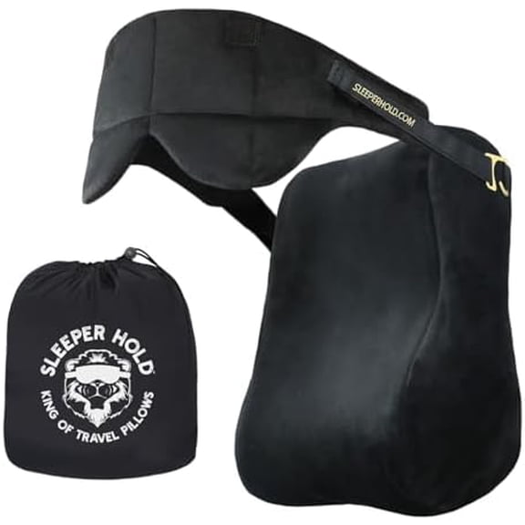 Travel Pillow - Real Sleeping Experience on Long Flights - Head Strap with Eye Mask - Super-Soft, Lightweight, Easy-to-Carry, and Machine-Washable Airplane Pillow$$Bedding