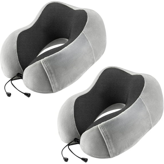 Travel Pillow for Airplane-2 Pack Memory Foam Neck Pillows, Soft & Support Travel Essentials for Travelling, Sleeping Rest, Car, Train and Home Use