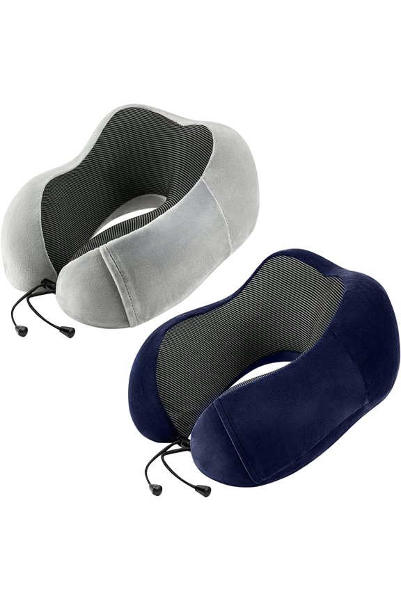 Travel Pillow for Airplane-2 Pack Memory Foam Neck Pillows, Soft & Support Travel Essentials for Travelling, Sleeping Rest, Car, Train and Home Use