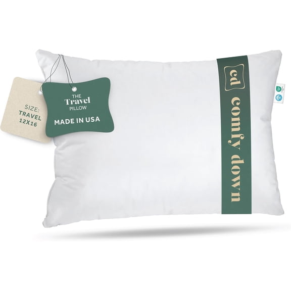 Travel Pillow with 800 Fill Power Goose Down and 300 Thread Count Cotton Cover 12" x 16"