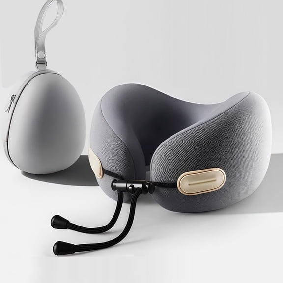 Travel Pillow with Storage Case, Pure Memory , Airplane Support for Flight Sleeping, Portable, Gray