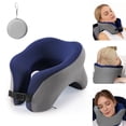 thumbnail image 1 of Travel Pillows for Airplanes - Adjustable Memory Foam Neck Pillow For Traveling With Removable Ice Silk Cover, Ergonomic Flight Pillow With EVA Bag For Airplane, Car, Train, Or Bus Trip, Darkblue, 1 of 9