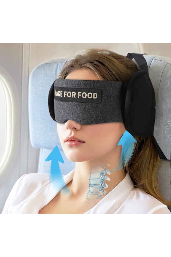 Travel Pillows for Airplanes, Plane Pillow with Eye Mask for Long Flights Sleeping, 360 Support Airplane Head Strap Compact Flight Essentials for Travel Sleep Neck Upright, Stop Bobblehead (Grey)