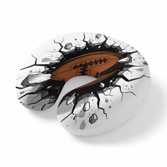 Travel Pillows U Shape Memory Foam 3D Brown Rugby Plane Neck Pillows Head Support Comfort Portable Football Break through Wall Headrest Neck Pillow for Airplane Car Office Home Chair Sleeping Rest