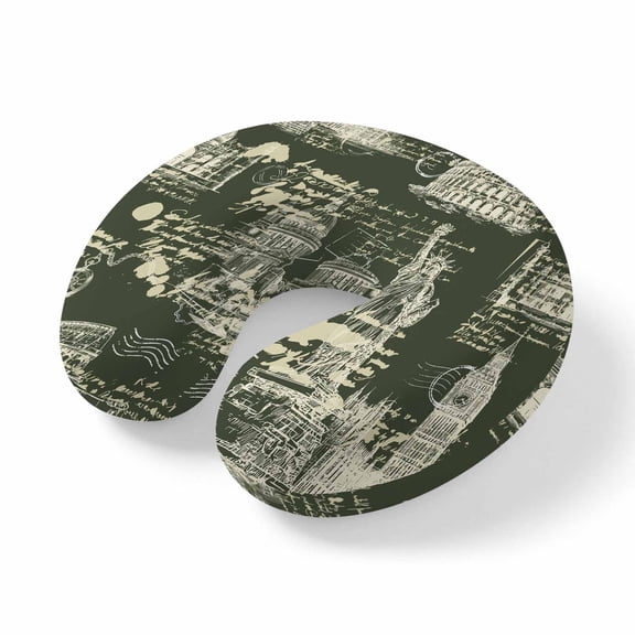 Travel Pillows U Shape Memory Foam Architecture Landscape Plane Neck Pillows Head Support Comfort Portable Green Scenic Spots Headrest Neck Pillow for Airplane Car Office Home Chair Sleeping Rest