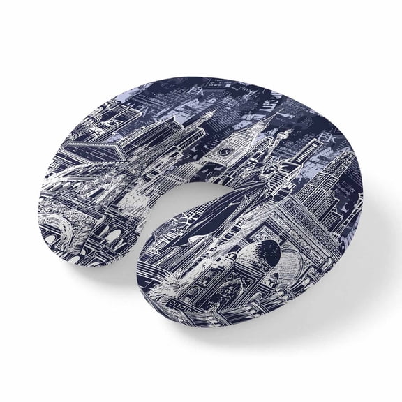 Travel Pillows U Shape Memory Foam Architecture Landscape Plane Neck Pillows Head Support Comfort Portable Indigo Historic Landmarks Headrest Neck Pillow for Airplane Car Office Home Chair Sleeping