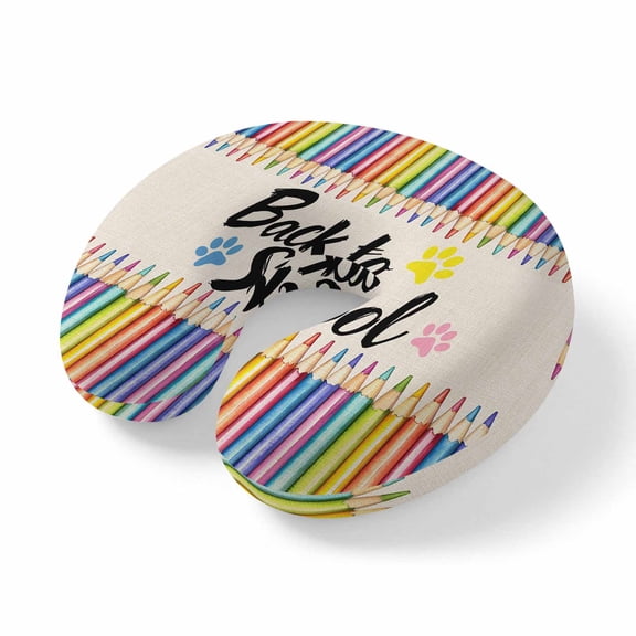 Travel Pillows U Shape Memory Foam Back to School Plane Neck Pillows Head Support Comfort Portable Pencil Paw Print Linen Headrest Neck Pillow for Airplane Car Office Home Chair Sleeping Rest