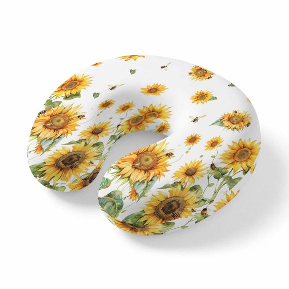 Travel Pillows U Shape Memory Foam Bee Sunflower Plane Neck Pillows Head Support Comfort Portable Farmhouse Floral Headrest Neck Pillow for Airplane Car Office Home Chair Sleeping Napping Rest