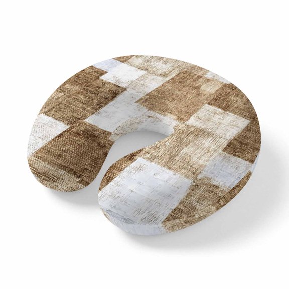 Travel Pillows U Shape Memory Foam Beige Blocks Plane Neck Pillows Head Support Comfort Portable Modern Abstract Patchwork Headrest Neck Pillow for Airplane Car Office Home Chair Sleeping Rest