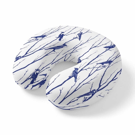 Travel Pillows U Shape Memory Foam Bird Branches Plane Neck Pillows Head Support Comfort Portable Blue Leaves Tree Headrest Neck Pillow for Airplane Car Office Home Chair Sleeping Napping Rest
