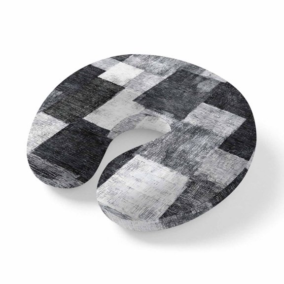Travel Pillows U Shape Memory Foam Black Blocks Plane Neck Pillows Head Support Comfort Portable Modern Abstract Patchwork Headrest Neck Pillow for Airplane Car Office Home Chair Sleeping Rest