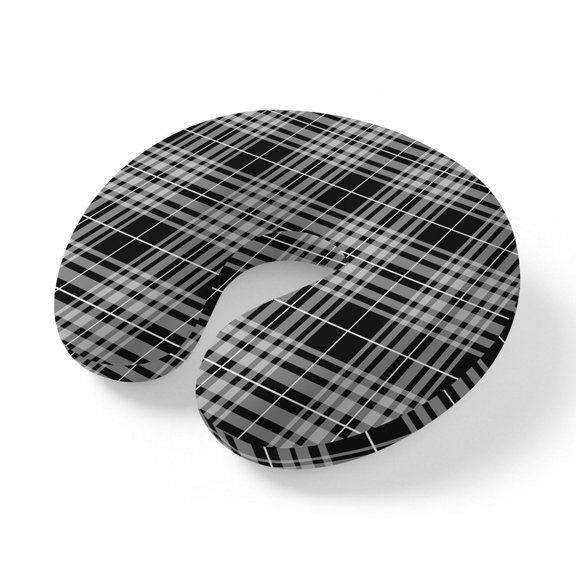 Travel Pillows U Shape Memory Foam Black Buffalo Checked Plaid Plane Neck Pillows Head Support Comfort Portable Gingham Lines Headrest Neck Pillow for Airplane Car Office Home Chair Sleeping Rest