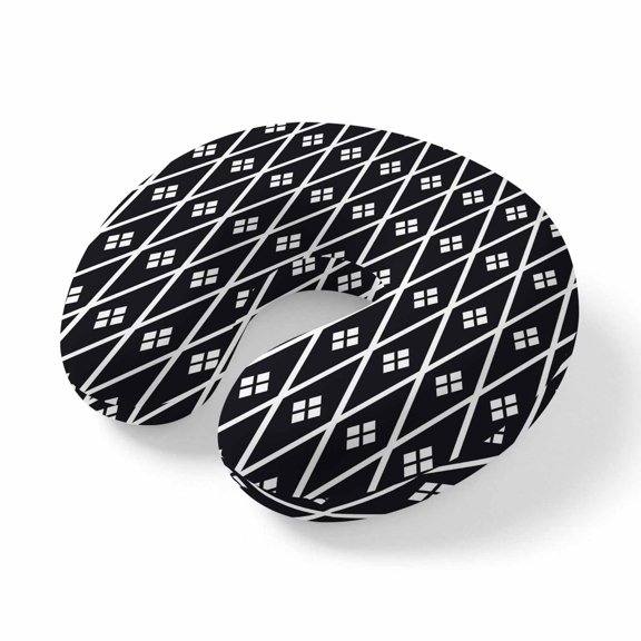 Travel Pillows U Shape Memory Foam Black Diamond Plane Neck Pillows Head Support Comfort Portable Geometric Rhombus Headrest Neck Pillow for Airplane Car Office Home Chair Sleeping Napping Rest