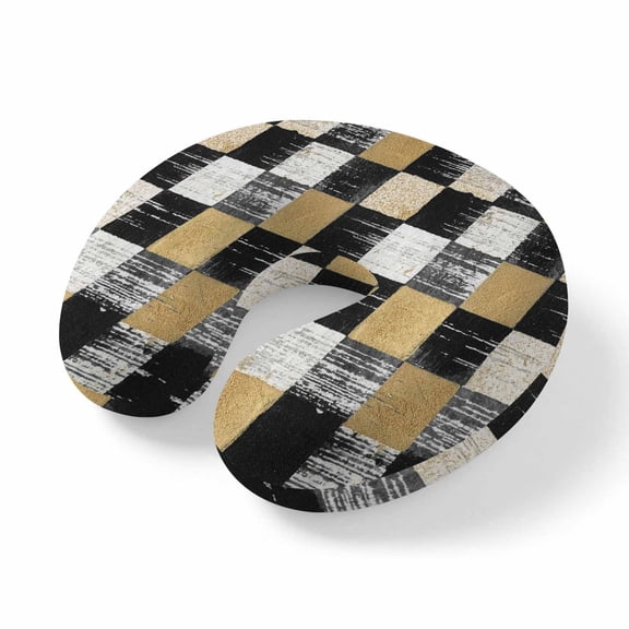 Travel Pillows U Shape Memory Foam Blake Gold Squares Block Plane Neck Pillows Head Support Comfort Portable Geometric Checkerboard Headrest Neck Pillow for Airplane Car Office Home Chair Sleeping