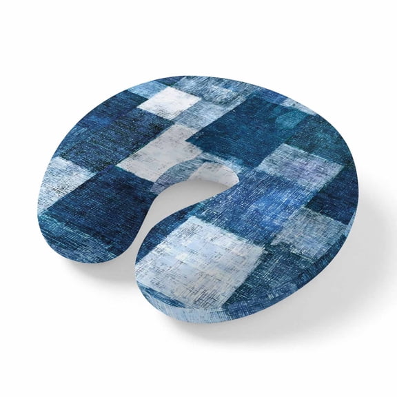 Travel Pillows U Shape Memory Foam Blue Blocks Plane Neck Pillows Head Support Comfort Portable Modern Abstract Patchwork Headrest Neck Pillow for Airplane Car Office Home Chair Sleeping Rest