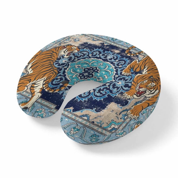 Travel Pillows U Shape Memory Foam Blue Boho Tiger Plane Neck Pillows Head Support Comfort Portable Bohemian Animal Print Headrest Neck Pillow for Airplane Car Office Home Chair Sleeping Rest