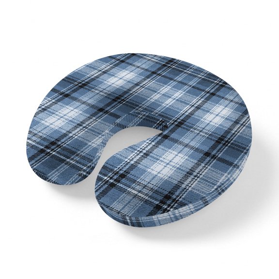 Travel Pillows U Shape Memory Foam Blue Checked Plaid Plane Neck Pillows Head Support Comfort Portable Stripes Woven Grid Headrest Neck Pillow for Airplane Car Office Home Chair Sleeping Rest