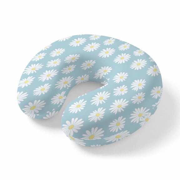 Travel Pillows U Shape Memory Foam Blue Daisy Plane Neck Pillows Head Support Comfort Portable Spring Floral Headrest Neck Pillow for Airplane Car Office Home Chair Sleeping Napping Rest