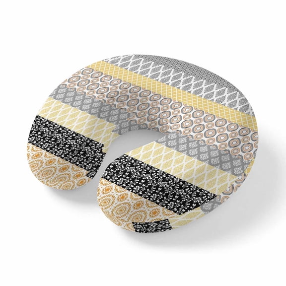 Travel Pillows U Shape Memory Foam Boho Plane Neck Pillows Head Support Comfort Portable Bohemian Geometric Stripes Yellow Grey Headrest Neck Pillow for Airplane Car Office Home Chair Sleeping Rest