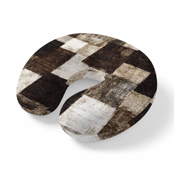 Travel Pillows U Shape Memory Foam Brown Blocks Plane Neck Pillows Head Support Comfort Portable Modern Abstract Patchwork Headrest Neck Pillow for Airplane Car Office Home Chair Sleeping Rest