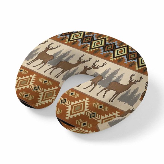 Travel Pillows U Shape Memory Foam Brown Deer Pine Tree Plane Neck Pillows Head Support Comfort Portable Bohemian Tribal Geome Headrest Neck Pillow for Airplane Car Office Home Chair Sleeping Rest