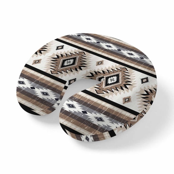 Travel Pillows U Shape Memory Foam Brown Grey Boho Aztec Plane Neck Pillows Head Support Comfort Portable Southwest Tribal Geometric Headrest Neck Pillow for Airplane Car Office Home Chair Sleeping