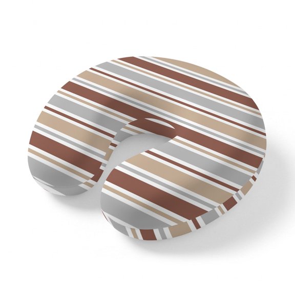 Travel Pillows U Shape Memory Foam Brown Stripes Plane Neck Pillows Head Support Comfort Portable Grey Khaki Classic Striped Headrest Neck Pillow for Airplane Car Office Home Chair Sleeping Rest