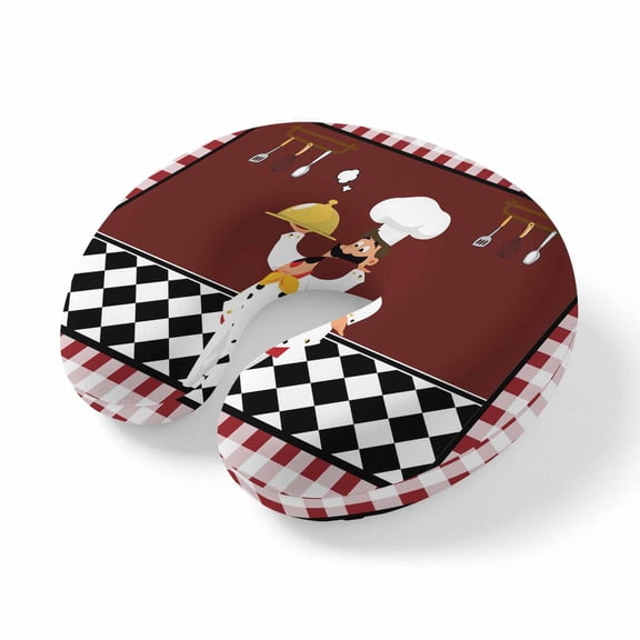 Travel Pillows U Shape Memory Foam Cartoon Chef Plane Neck Pillows Head Support Comfort Portable Kitchen Gourmet Red Plaid Headrest Neck Pillow for Airplane Car Office Home Chair Sleeping Rest