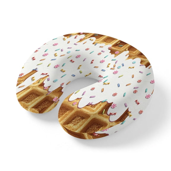 Travel Pillows U Shape Memory Foam Creamy Sugar Waffles Plane Neck Pillows Head Support Comfort Portable Delicious Desert Headrest Neck Pillow for Airplane Car Office Home Chair Sleeping Rest