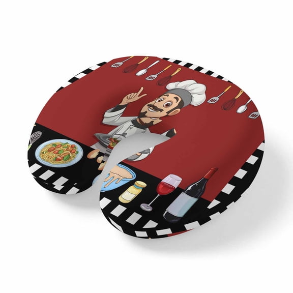 Travel Pillows U Shape Memory Foam Funny Chef Kitchen Plane Neck Pillows Head Support Comfort Portable Buffalo Plaid Check Red Headrest Neck Pillow for Airplane Car Office Home Chair Sleeping Rest