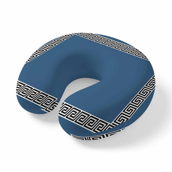 Travel Pillows U Shape Memory Foam Geometric Greek Key Design Plane Neck Pillows Head Support Comfort Portable Blue Headrest Neck Pillow for Airplane Car Office Home Chair Sleeping Napping Rest