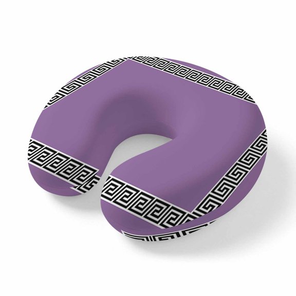 Travel Pillows U Shape Memory Foam Geometric Greek Key Design Plane Neck Pillows Head Support Comfort Portable Purple Headrest Neck Pillow for Airplane Car Office Home Chair Sleeping Napping Rest