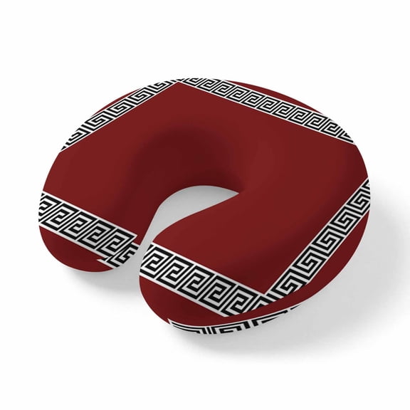 Travel Pillows U Shape Memory Foam Geometric Greek Key Design Plane Neck Pillows Head Support Comfort Portable Red Headrest Neck Pillow for Airplane Car Office Home Chair Sleeping Napping Rest