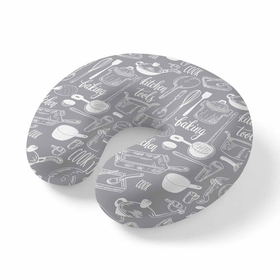 Travel Pillows U Shape Memory Foam Kitchen Tools Plane Neck Pillows Head Support Comfort Portable Grey Utensils Pots Pans Spoon Fork Headrest Neck Pillow for Airplane Car Office Home Chair Sleeping